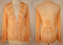 Vintage Antique Peach Ecru Net Battenburg Lace Coat Jacket Bell Sleeves
