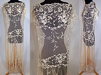 Vintage Cream Filet Lace Embroidered Tulle Net Drop Waist Boho Maxi Dress
