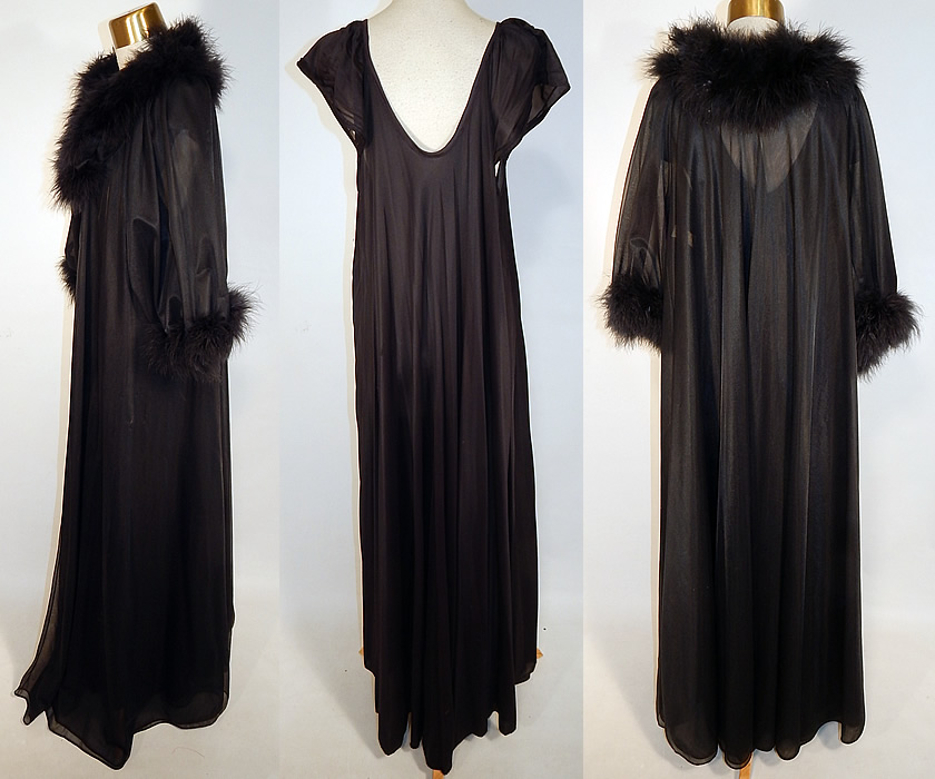 Vintage Jenelle of California Black Marabou Feather Robe Peignoir Negligee Nightgown
The nightgown measures 56 inches long, with a 54 inch waist and 38 inch bust. 
