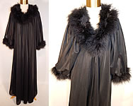 Vintage Jenelle of California Black Marabou Feather Robe Peignoir Negligee Nightgown
