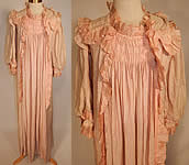 Victorian Pink Crinkle Crepe Silk Ruffle Morning Tea Gown Wrapper Robe Dress
