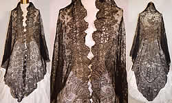 Victorian Civil War Era Antique Black Chantilly Lace Mantilla Shawl Pelerine
