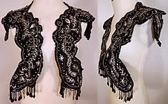 Edwardian Black Silk Velvet White Soutache Embroidery Dress Trim Collar
