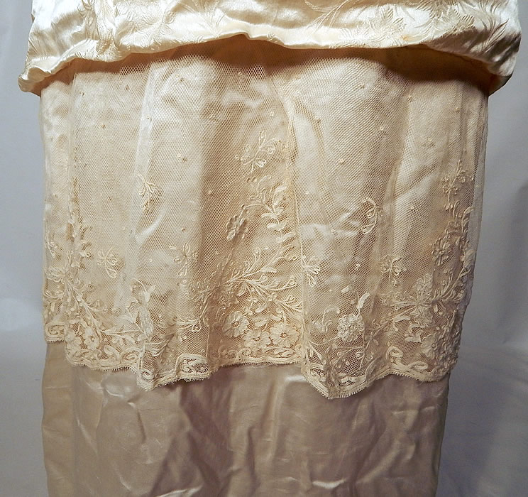 Edwardian Titanic Silk Damask Brocade Tambour Embroidery Lace Wedding Gown Dress
This is truly a wonderful piece of antique bridal wearable art!