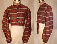 Victorian Civil War Brown Green Pink Plaid Stripe Wool Bodice Blouse Jacket Top 
