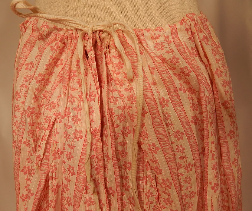 Victorian Red & White Stripe Cotton Calico Floral Print Petticoat Skirt
This pretty petticoat skirt has a flared full style with a bottom ruffle, drawstring waist and is unlined. The petticoat measures 34 inches long, with a 28 inch adjustable waist and 50 inch hips. 