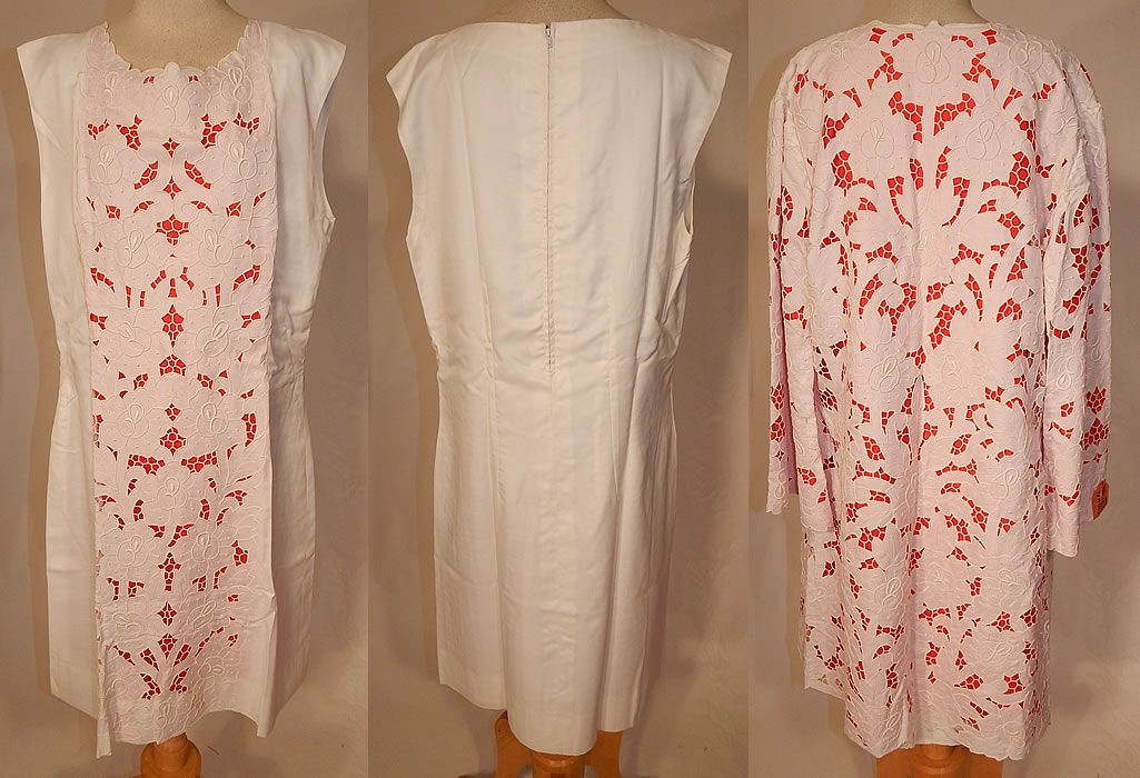 Vintage Casa Regional Portugal Madeira Hand Embroidery Lace Shift Dress & Coat


This lovely lace two piece summer outfit includes a loose fitting shift style dress with a scalloped lace neckline front panel backed in a orangish red nylon fabric, sleeveless, with back zipper closure and is fully lined. 