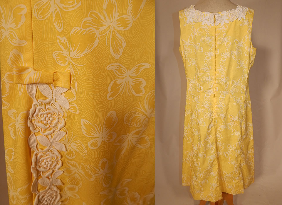 Vintage The Lilly Pulitzer Yellow & White Butterfly Novelty Print Lace Trim Shift Dress
The dress is a large size measuring 43 inches long, with 40 inch hips, a 36 inch waist and 38 inch bust. It is in excellent condition. This is truly a wonderful piece of Lilly Pulitzer wearable art!