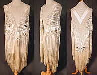Vintage White Boho Macrame Crochet Silk Ribbon Fringe Flapper Wedding Shawl
