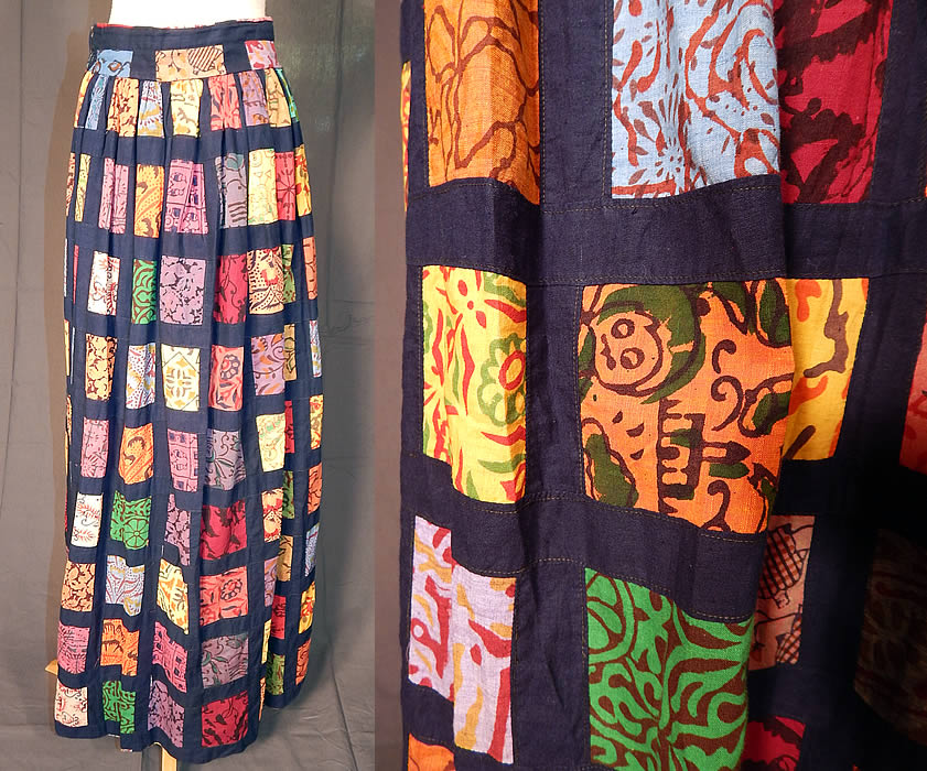 Vintage Something Oscar de la Renta Patchwork Batik Boho Maxi Skirt
This beautiful boho maxi skirt is a long full floor length, with a fitted waistband, side hook, zipper closure and is fully lined. 