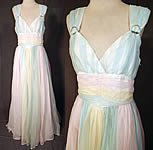 Vintage Pastel Rainbow Chiffon Ballroom Dance Dress Grecian Goddess Gown
