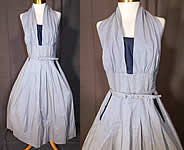 Vintage Jonathan Logan Navy Blue Houndstooth Cotton Circle Skirt Halter Dress
