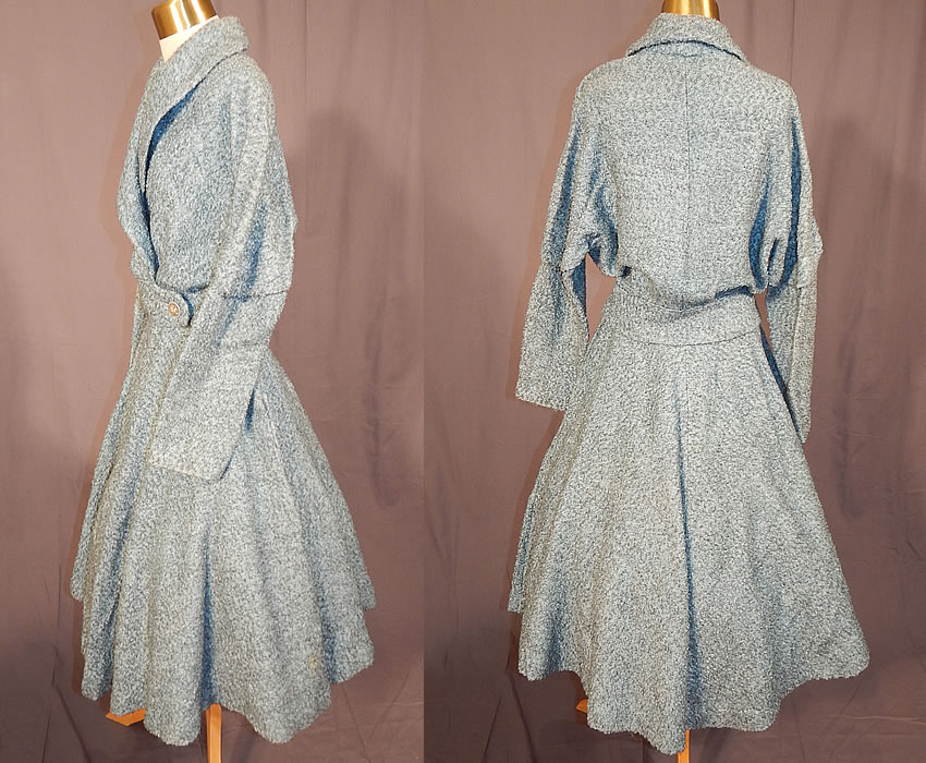 Vintage Blue Boucle Carlton Ingenue Poodle Cloth Circle Skirt & Suit Jacket
The jacket measures 18 inches long, with a 26 inch waist, 38 inch bust and 22 inch long sleeves. 