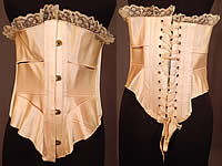 Victorian Antique Lace Trim Pink Silk Ribbon Short Negligee Night Corset Waist Cincher
