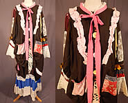 Victorian Black Wool Patched Patchwork Bustle Dress Wrapper Hobo Costume