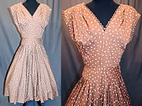 Vintage R & K Original Brown White Polka Dot Print Cotton Circle Skirt Dress