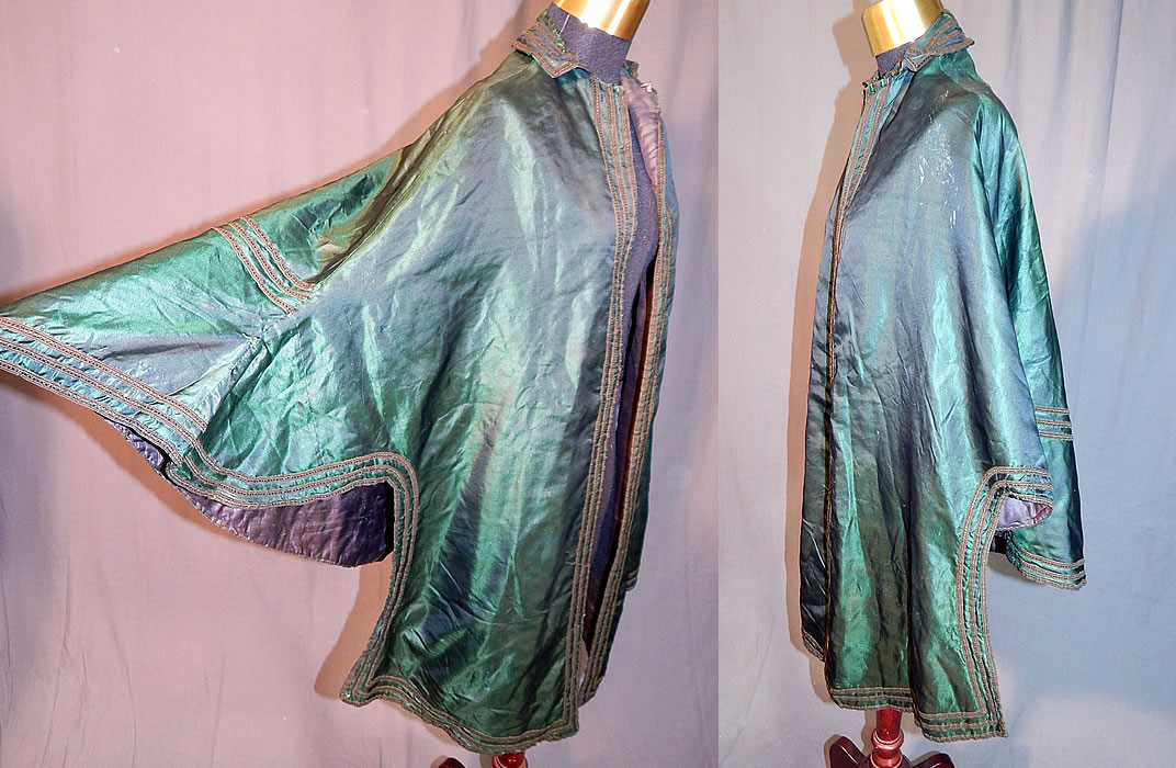 Victorian Civil War Era Iridescent Green Silk Batwing Dolman Mantle Cloak Cape
This is truly a wonderful piece of wearable antique Victoriana art! 