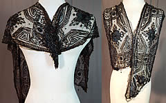 Edwardian Black Net Silk Embroidered Beaded Dress Trim Shawl Collar
