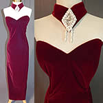 Vintage Scott McClintock Burgundy Red Velvet Jeweled Sexy Sheath Dress Evening Gown
