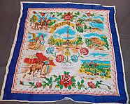 Vintage Souvenir Mexico Silk Screen Novelty Print Large Rayon Scarf

