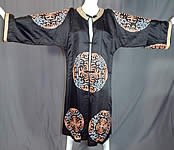 Antique Chinese Black Silk Embroidered Shou Longevity Medallion Gold Couching Coat Robe
