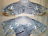 Vintage Black Silk Tulle Net Applique Shawl Collar Cape Capelet Dress Trim
