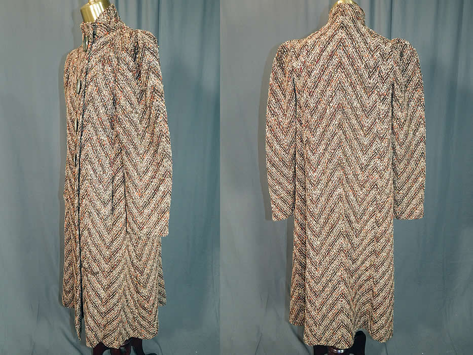 Vintage Lady Lee Evelyn Shop Chevron Stripe Tweed Knit Boucle Wool Winter Coat
The coat measures 44 inches long, with a 36 inch waist, 36 inch bust, 22 inch long sleeves and 12 inch back between the shoulders. It is in excellent condition. This is truly an amazing piece of wearable textile art! 