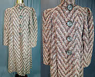 Vintage Lady Lee Evelyn Shop Chevron Stripe Tweed Knit Boucle Wool Winter Coat
