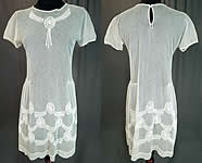 Vintage Girls White Sheer Tulle Net Soutache Ribbon Embroidery Drop Waist Dress
