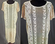 Vintage Embroidered Cream Net Filet Lace Drop Waist Chemise Shift Dress
