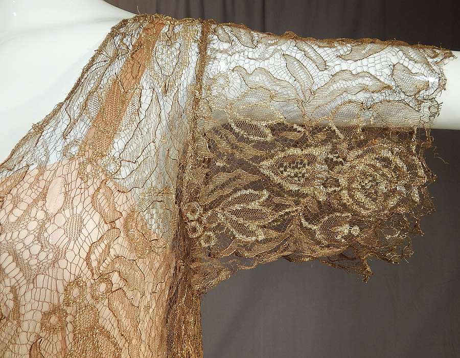 Vintage Gold Metallic Lam&eacute; Lame Lace Short Kimono Sleeve Dress & Pink Silk Slip


The dress measures 50 inches long, with 36 inch hips, a 30 inch waist and 36 inch bust. Included is a pink silk slip dress with pleated bottom skirt, silk ribbon shoulder straps, loose fitting with a drop waist style and measures 42 inches long, with 44 inch hips, a 34 inch waist and 34 inch bust. 