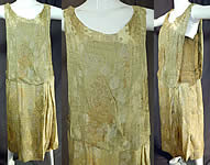 Vintage Art Deco Chartreuse Gold Lam&eacute; Lame Silk Damask Drop Waist Flapper Dress
