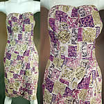 Vintage Purple & Gold Hawaiian Tapa Print Cotton Wrap Sexy Strapless Sarong Dress
