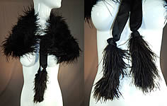 Edwardian Black Ostrich Feather Capelet Shawl Collar Cape Silk Ribbon Ties
