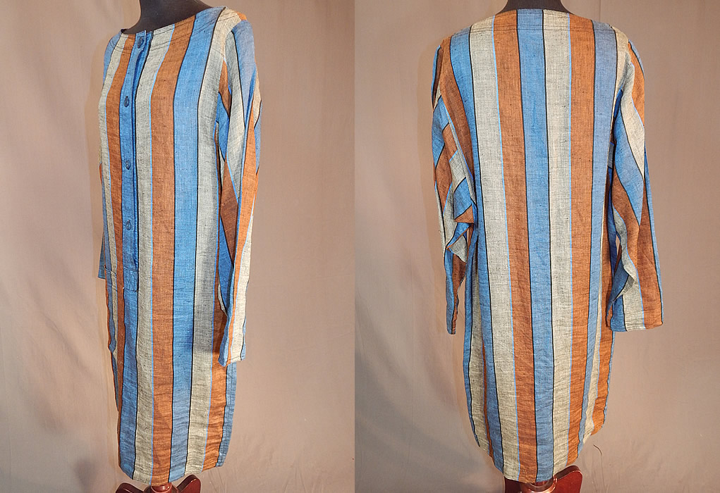 Vintage Christian Dior Sportswear Striped Chambray Linen Tunic Shirt Dress
This stunning striped sportswear designer dress has a loose fitting tunic shirt style, with button front placket, a rounded scoop neckline, long sleeves and a patch pocket.