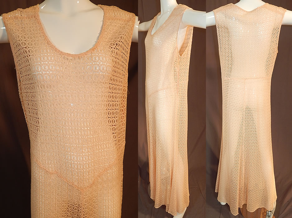Vintage Sheer Pink Polka Dot Spider Web Teneriffe Lace Maxi Dress Bias Cut Gown
This lovely lace maxi dress bias cut gown is a long floor length, with a full skirt, sleeveless, rounded scoop front neckline, side snap closures and is sheer, unlined. 
