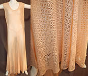 Vintage Sheer Pink Polka Dot Spider Web Teneriffe Lace Maxi Dress Bias Cut Gown
