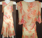 Vintage Pink Geranium Flower Print Silk Shawl Collar Capelet Cape Bias Cut Dress
