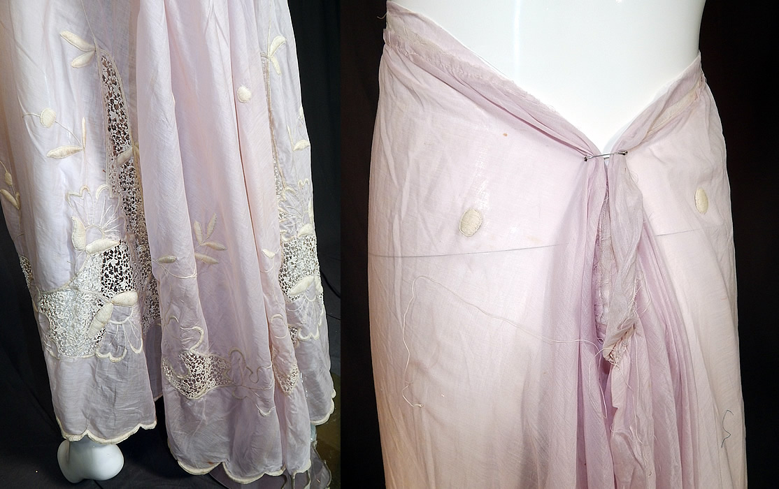 Edwardian Lavender Batiste White Embroidered Lace Trim Skirt Fabric
This lovely lavender lace skirt fabric is a floor length, with a long full skirt, scalloped bottom hemline, no waistband or closure and is sheer, unlined. The skirt measures 44 inches long with a 34 inch waist. 