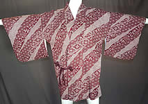 Vintage Japanese Silk Shibori Tie Dye Red White Floral Haori Kimono Robe Jacket
