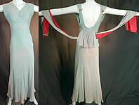 Vintage Blue Silk Crepe Matelasse Puffy Backless Bias Cut Evening Gown Dress
