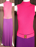 Vintage Kingston Knits by Cesia California Pink & Purple Knit Belted Mod Maxi Dress
