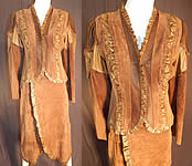 Vintage Gossamer Wings Brown Suede Leather Patchwork Dress Jacket Wrap Skirt
