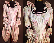 Victorian Lilac Pink Poppy Print Cotton Muslin Cutaway Swagged Polonaise Bodice
