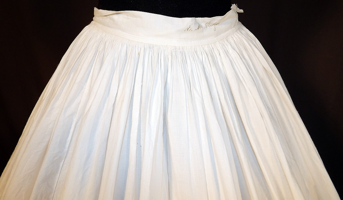 Victorian White Cotton Crochet Drawnwork Pleated Petticoat Full Hoop Skirt
The petticoat measures 41 inches long, with a 24 inch waist and is 140 inches in circumference at the bottom.
