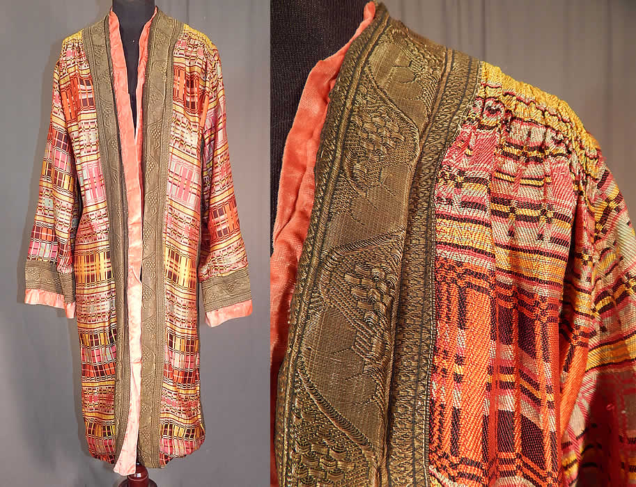Vintage Art Deco Colorful Woven Silk Plaid Gold Lam&eacute; Flapper Opera Coat Lame
This amazing Art Deco colorful woven silk plaid gold lam&eacute; flapper opera coat dates from the 1920s. 