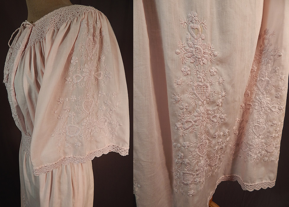 Vintage Pink Embroidered Hearts Flowers Smocking Boho Peasant Dress
The dress measures 46 inches long, with a 28 inch waist and 36 inch bust.