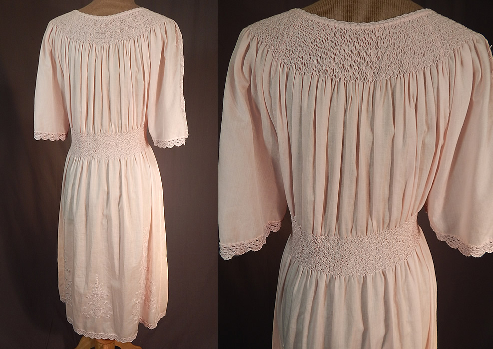 Vintage Pink Embroidered Hearts Flowers Smocking Boho Peasant Dress
It is in good  condition, with only a small stain on the front skirt (see close-up). This is truly a wonderful piece of Hungarian, Czech Bohemian peasant style wearable  art!
