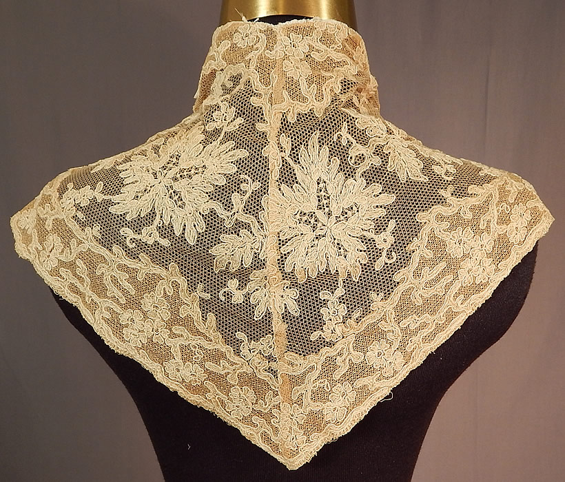Edwardian Cream Bretonne Needle Run Lace Dress Trim Lappet Shawl Collar
This lovely lace shawl collar has a high neck back and long lappet front ties. 