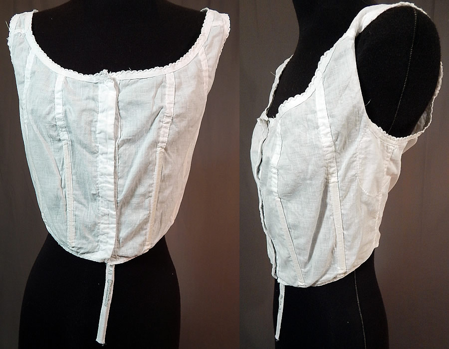 Vintage Edwardian White Cotton Camisole Corset Cover Stays Boning Bra Top
This vintage Edwardian era white cotton camisole corset cover stays boning bra top dates from 1905.